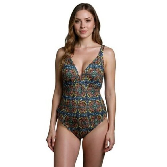 DEADSTOCK 90's Tan Thru one piece swimsuit bathing suit size 18 NWT USA Made - Picture 1 of 9